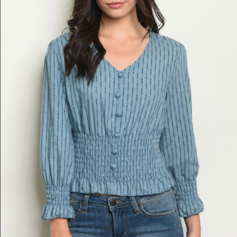 B2G1💕 Elastic Detailed V Neck Top - Picture 2 of 5